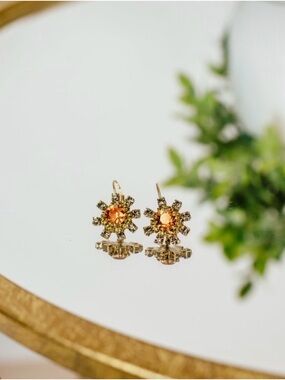 Gold-Tone Sunburst Crystal Drop Earrings - Orange